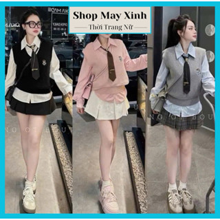  Set Áo Len Nữ chi tiết gồm   Áo sơ mi +Ghile +Cà vạt  Set 3 món hàng Loại 1 