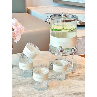   Có sẵn  Combo Giá + Bình đựng nước 3.5L + 4 cốc thuỷ tinh Borosilicate nắp GẤU VÀNG có van đóng mở 