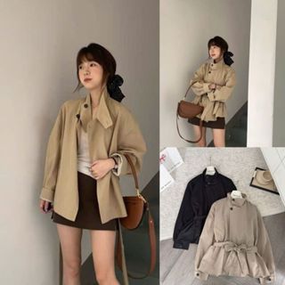  Áo Khoác Măng Tô Nữ Dáng Lửng  Maia Cổ Đứng Chất Kaki Dáng Rộng Thắt Eo Phong Cách 4454 P6K13 