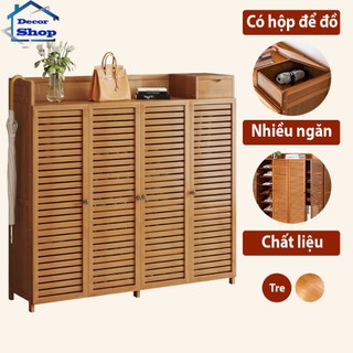  Tủ giày gỗ tre cửa nan 3 cánh 4 cánh nhiều tầng có hộp để đồ chìa khoá  - Tủ để giày thông minh Kệ để giày dép decor 