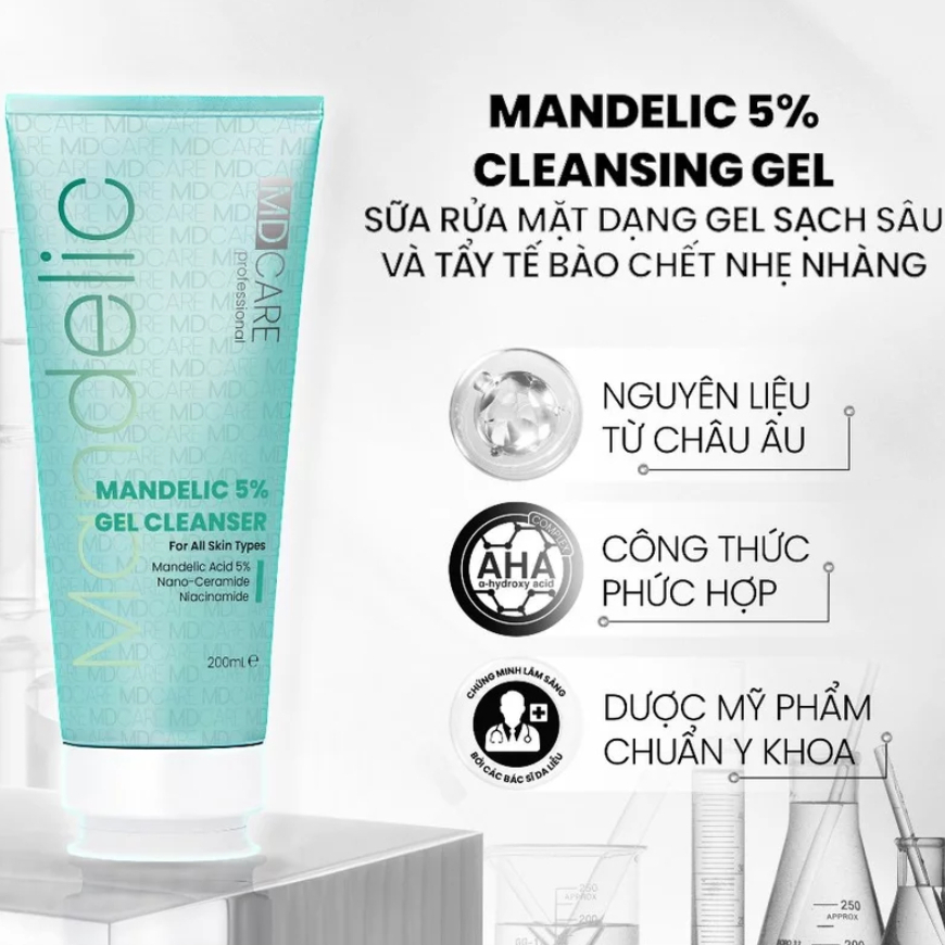 Ảnh 2 của Sữa Rửa Mặt MD CARE MANDELIC 5% GEL CLEANSER Dạng Gel Làm Sạch Sâu ,Tẩy Tế Bào Chết Nhẹ Nhàng