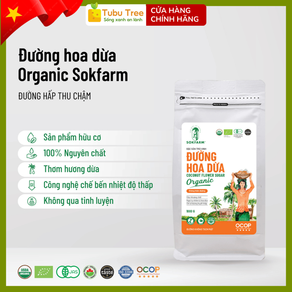 [Túi 5KG]Đường Hoa Dừa Hữu Cơ SOKFARM Nguyên Chất Túi Lớn 5kg tiết kiệm