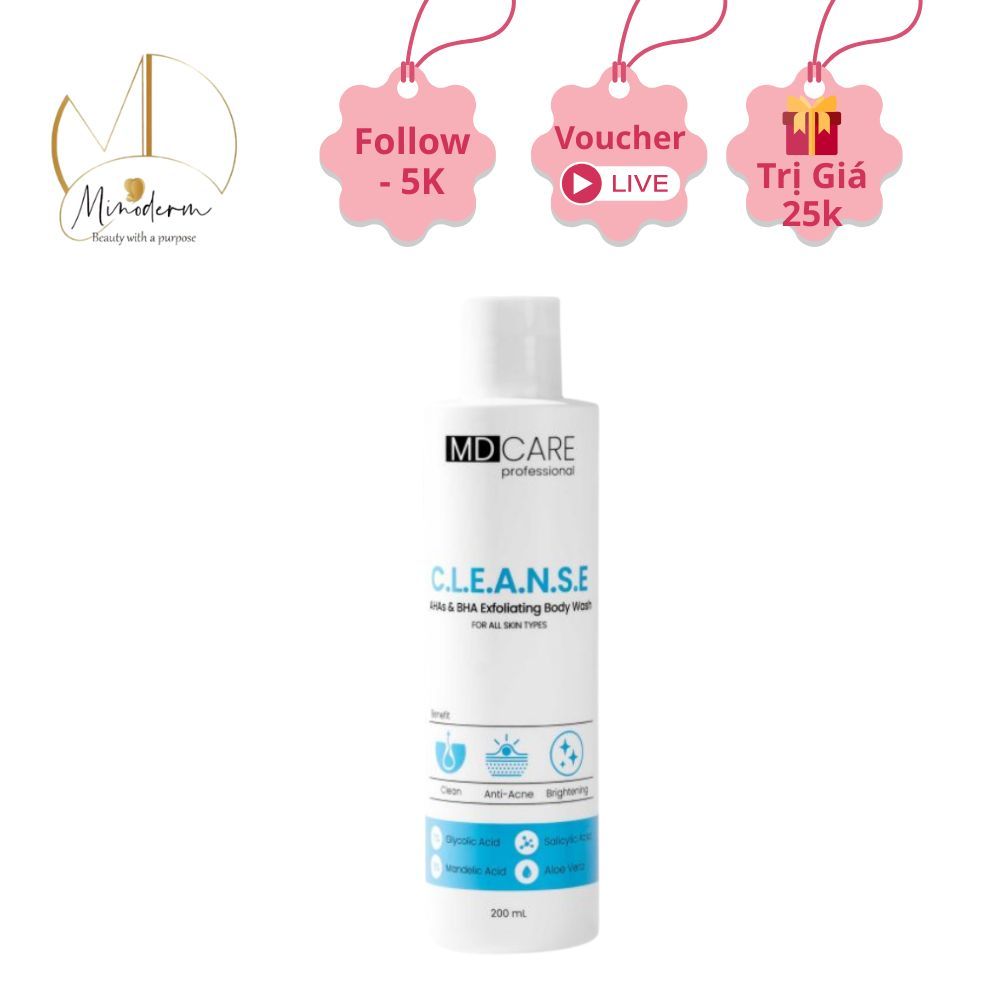 Sữa Tắm MD CARE  AHAs and BHA Exfoliating Body Wash Giảm Mụn và Tẩy Tế Bào Chết 200ml