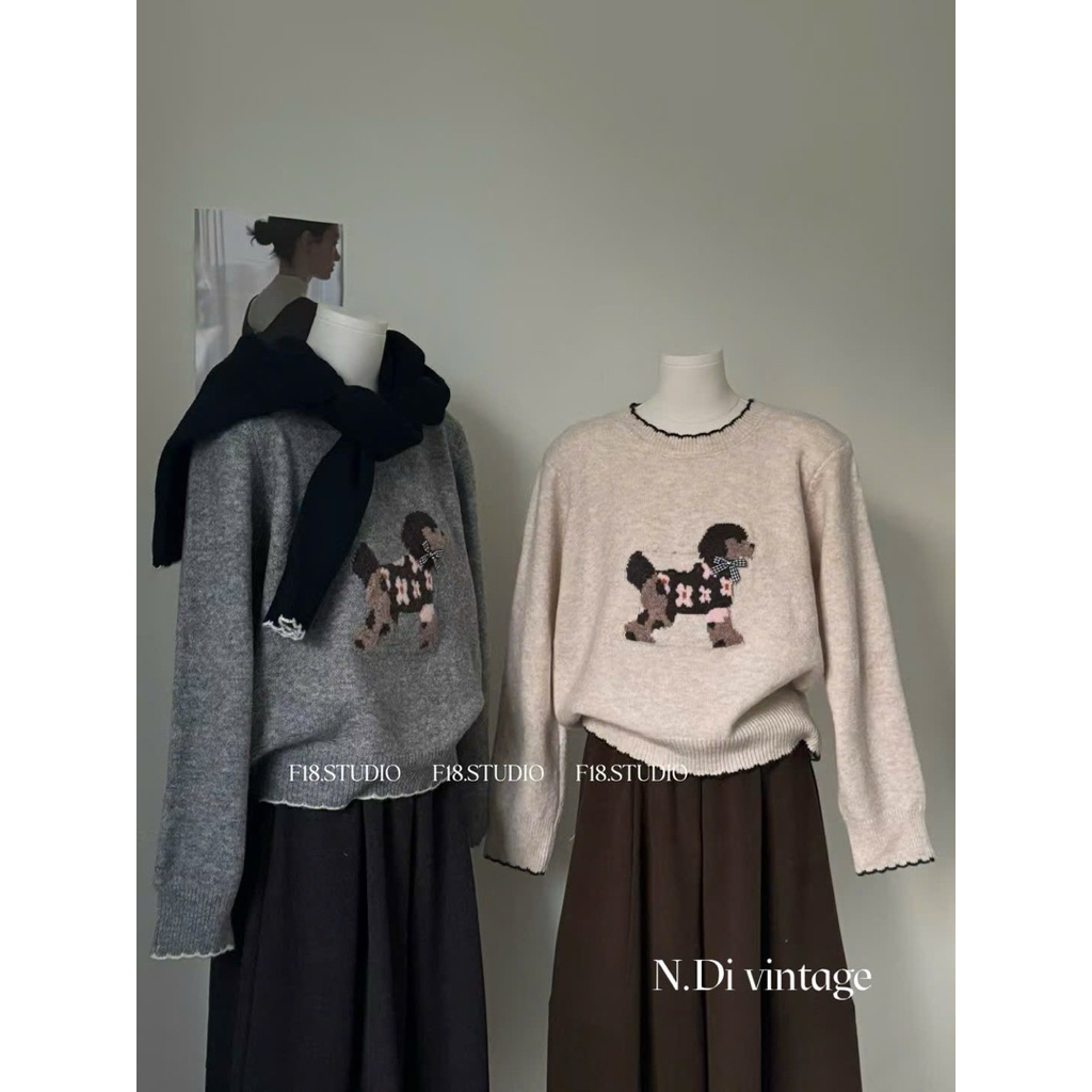 GIANG.CLOSET- Áo len dài tay thêu cún F18