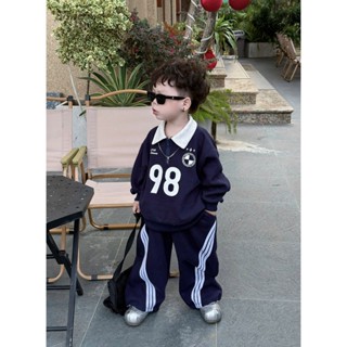 Set bộ nỉ thu đông cổ bẻ khóa ngực phối kẻ sọc thể thao cho bé trai Size 9-35kg , chất nỉ mềm mịn ấm áp ( L98 )