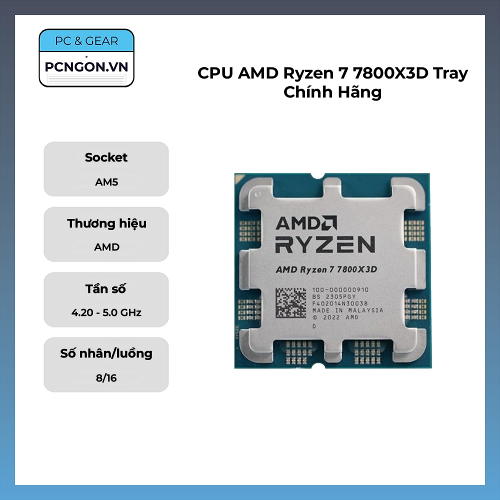 [PCNGON] CPU AMD Ryzen 7 7800X3D Tray Chính Hãng (4.2GHz Turbo 5.0GHz, 8 nhân 16 luồng)