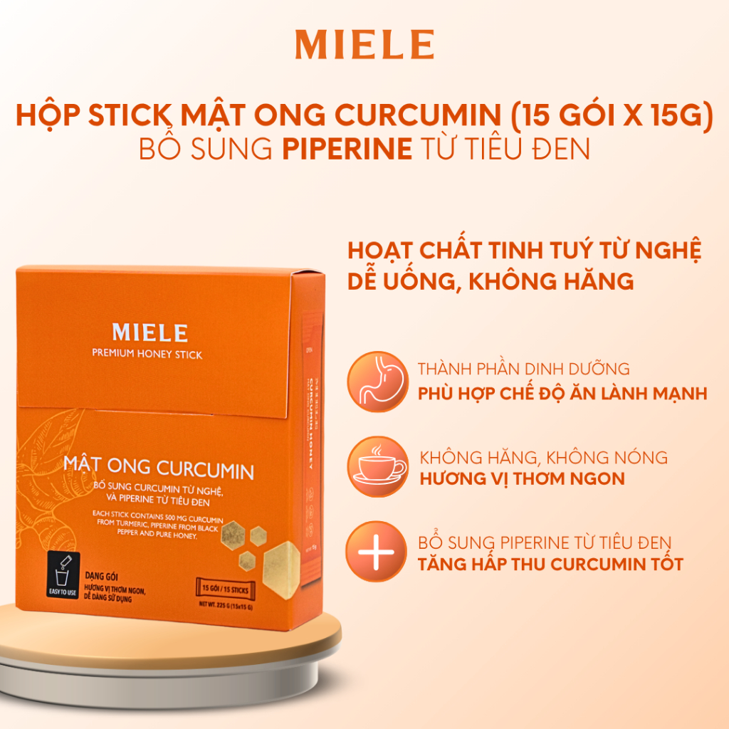 Hộp Stick 15 Gói Mật Ong Curcumin 15g Tiện Lợi Miele