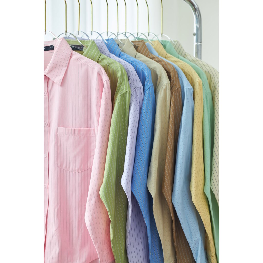 Áo sơ mi sọc nữ GILLEE (nhiều màu) dáng dài phối túi vải cotton cao cấp thoáng mát FAS380 | BigBuy360 - bigbuy360.vn