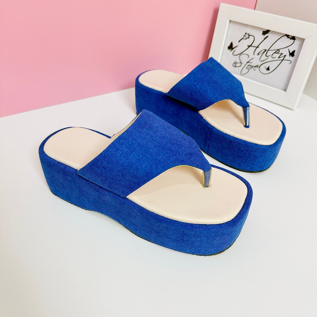 Dép bánh mì kẹp jean HALEY STORE 7cm đi chơi đi học kỉ yếu đi làm rẻ bền đẹp thời trang nữ