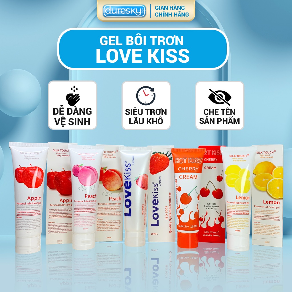 Gel Bôi Trơn Hương Trái Cây DURESKY, Love Kiss, Hot Kiss, Silk Touch 100ml, An Toàn, Chính Hãng