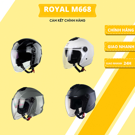 Nón Bảo Hiểm 3/4 Royal M668 2 Kính Chính Hãng
