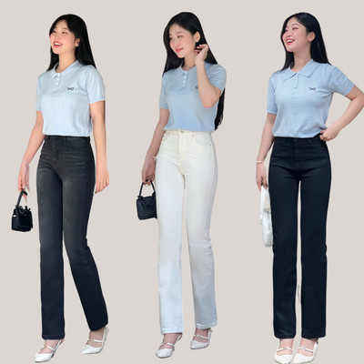Quần Jean Nữ Ống Đứng 96cm TTTHAO Cao Cấp vải SIÊU MÁT, Dáng Vintage Straight,  Phong Cách basic J21