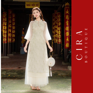  Cira Boutique Áo Dài Cách Tân Nữ Tơ Thêu Kim Tuyến Phối Nút Ngọc Và Chân Váy Lưới Mặc Tết Thanh Lịch AD1485 