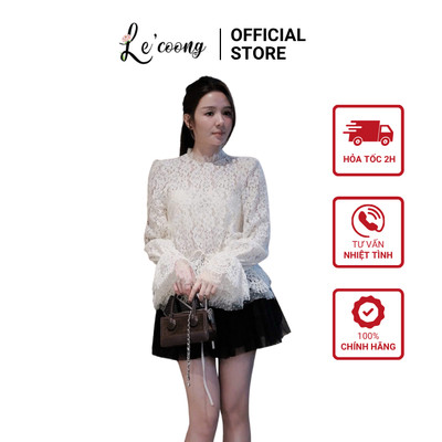 Set Váy Tiểu Thư Áo Ren Hoa Nhún Eo LECOONG A23 CV23  Chân Váy Màu Đen Sang Chảnh