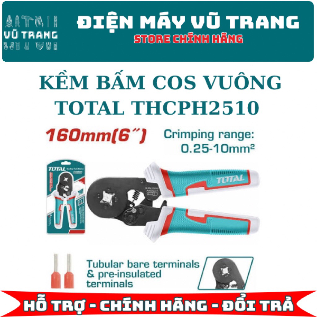 ￼Kềm bấm cos đầu dây cách điện AWG23-7 0,25-10mm² TOTAL THCPG2510 hàng chính hãng