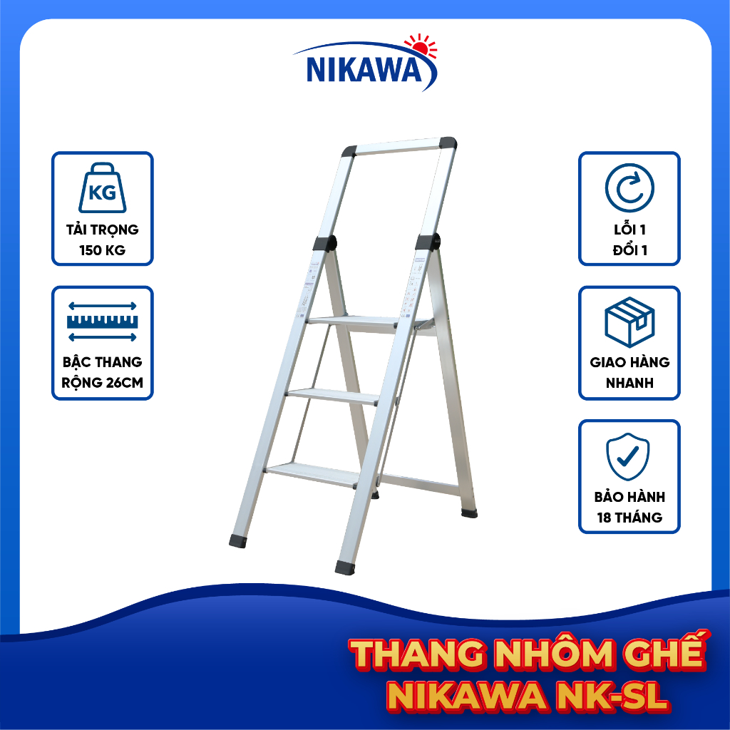 Thang nhôm ghế chữ A NIKAWA NK-3SL 3 bậc gấp gọn đa năng, nhập khẩu Nhật Bản, bảo hành 18 tháng | BigBuy360 - bigbuy360.vn