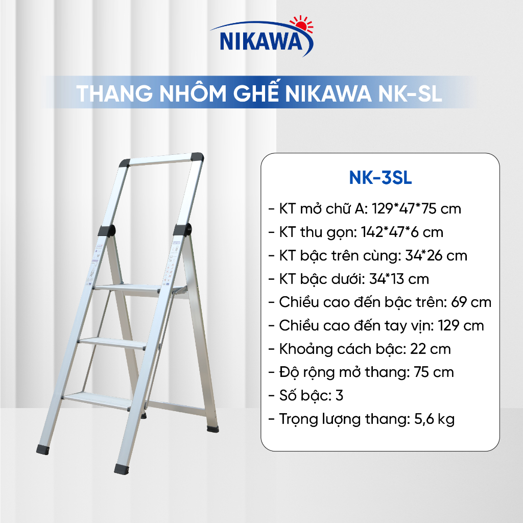Thang nhôm ghế chữ A NIKAWA NK-3SL 3 bậc gấp gọn đa năng, nhập khẩu Nhật Bản, bảo hành 18 tháng | BigBuy360 - bigbuy360.vn