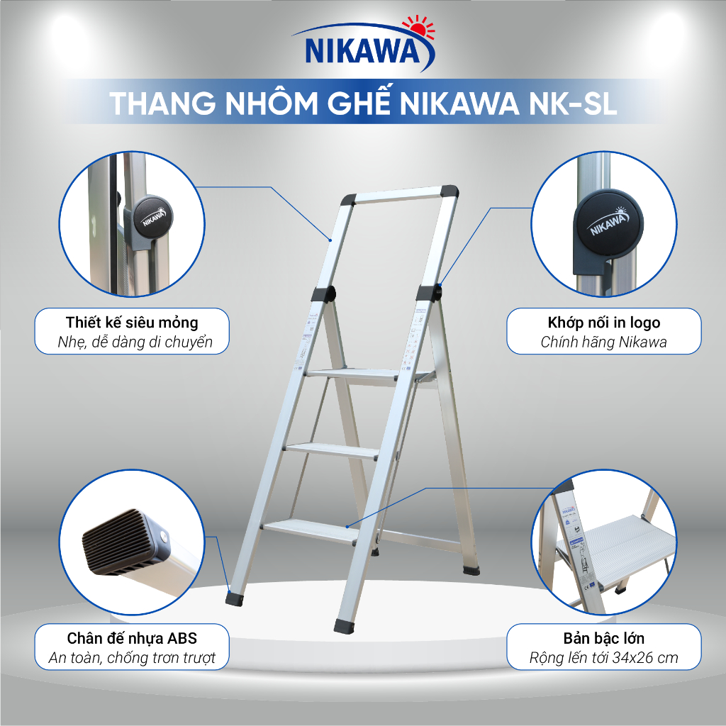 Thang nhôm ghế chữ A NIKAWA NK-3SL 3 bậc gấp gọn đa năng, nhập khẩu Nhật Bản, bảo hành 18 tháng | BigBuy360 - bigbuy360.vn