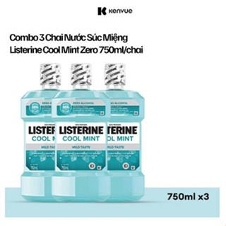   MUA 3 TÍNH TIỀN 2  Combo 3 Chai Nước Súc Miệng Listerine Cool Mint Zero 750ml chai 