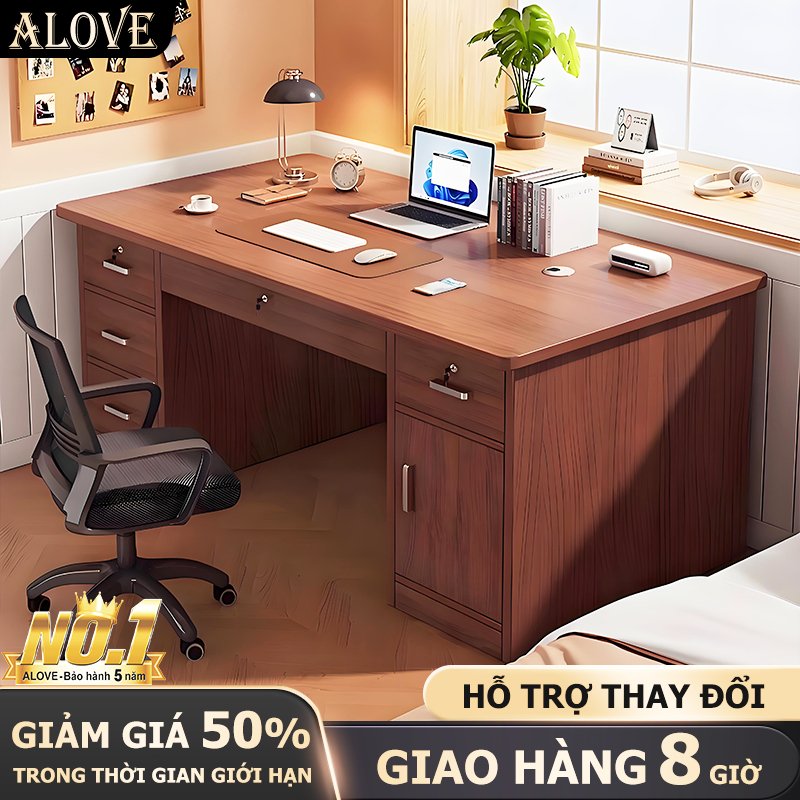 ALOVE Bàn làm việc văn phòng gỗ thiết kế hiện đại có ngăn kéo tiện ích tiết kiệm không gian bền chắc