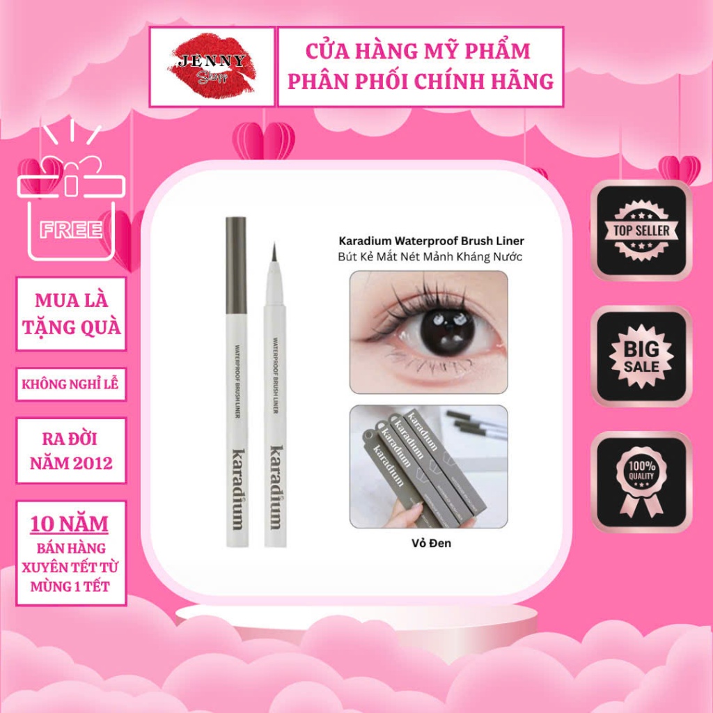 Kẻ Mắt Dạ Karadium Waterproof Brush Liner Black, Kẻ Mắt Đầu Mảnh Chống Nước Chống Trôi