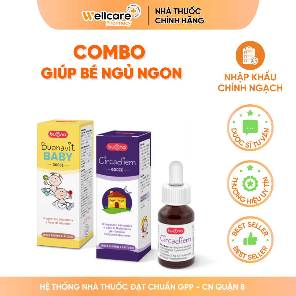 Combo giấc ngủ ngon, đề kháng khỏe Buona Circadiem & Buonavit Baby [Chính hãng]-Bổ sung Melatonin và