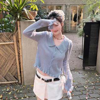    Bigsize 55-100kg  Áo cardigan dáng ngắn cổ bẻ tay dài bo bèo nữ tính 