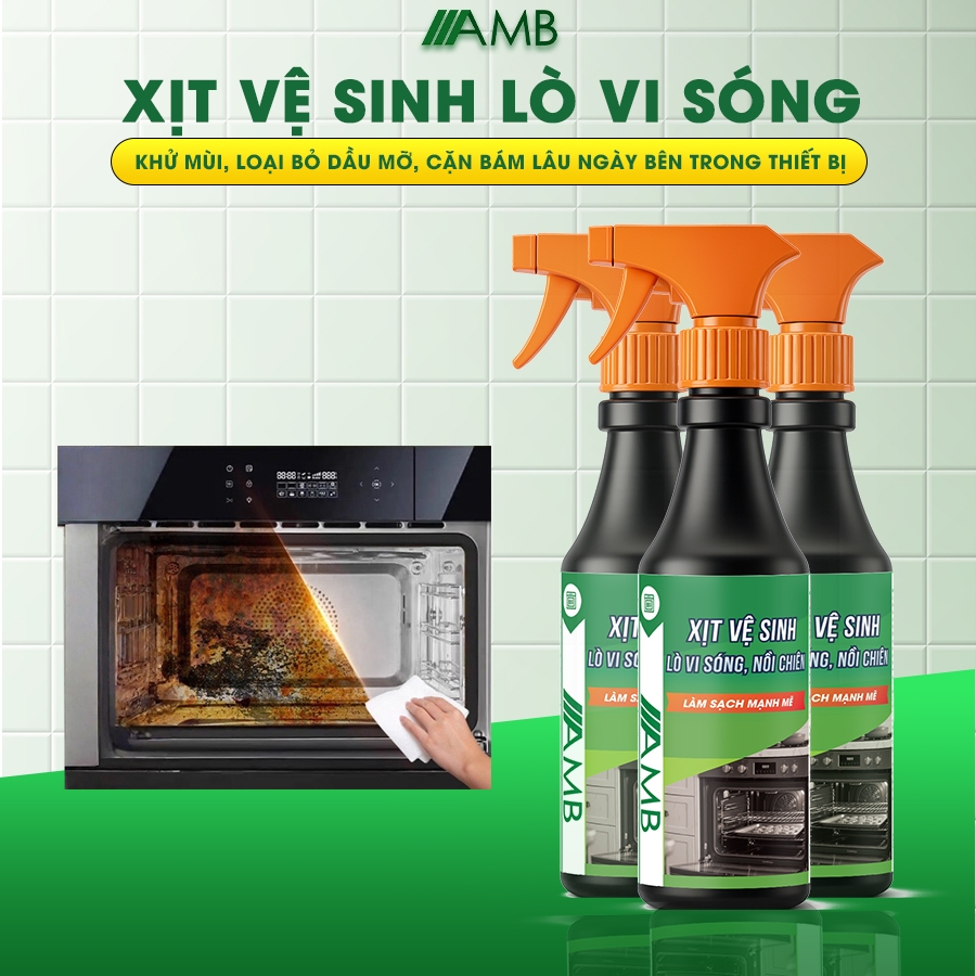 Xịt Vệ Sinh Lò Nướng, Nồi Chiên Không Dầu, Lò Vi Sóng AMB Tẩy Sạch Dầu Mỡ, Vết Cháy Khét, Khử Mùi Hiệu Quả 300ML