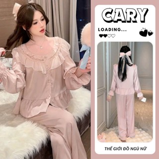  Đồ bộ pijama nữ dài màu trơn lụa xước ánh kim mềm mịn mát set đồ bộ mặc nhà pyjama tay dài quần dài dễ thương CARY 