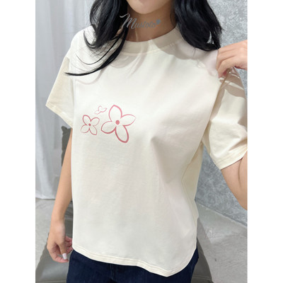 Áo Thun Boxy Mustoto Trơn Họa Tiết Hoa Lài Cotton 4 Chiều - MT01