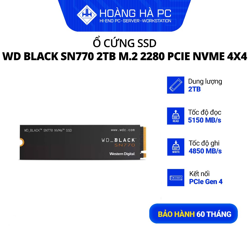 Ổ cứng SSD WD Black SN770 2TB M.2 NVMe PCIe Gen4 Chính Hãng Bảo Hành 60 Tháng
