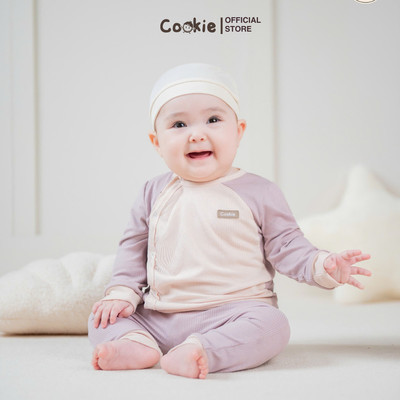 Bộ Sơ Sinh COOKIE Cài Lệch Phối Thân Dài Tay Cho Bé Từ 0 Tháng Đến 9 Tháng 2025