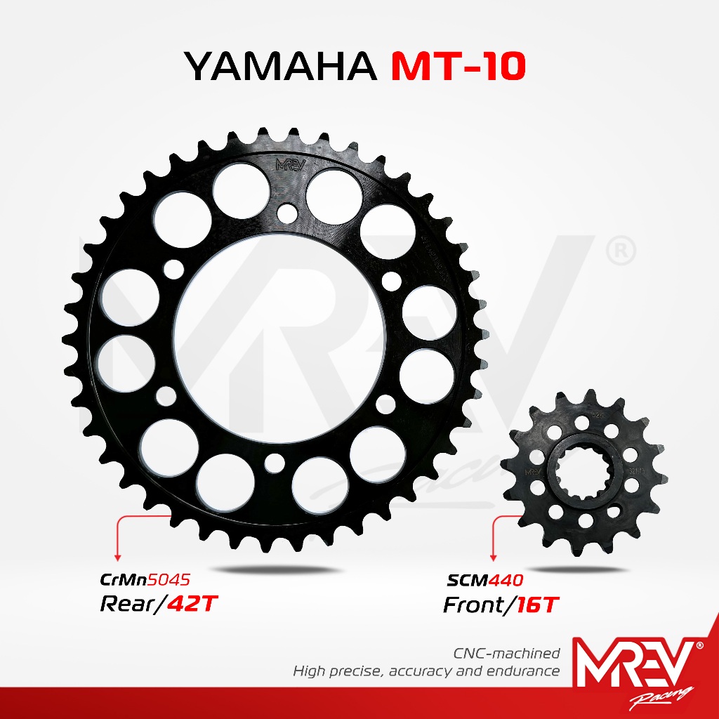 Nhông dĩa MREV Racing dùng cho MT10 các đời từ 2016 đến 2021 - Nhông thép 16T, Dĩa thép 43T, 16T-43T