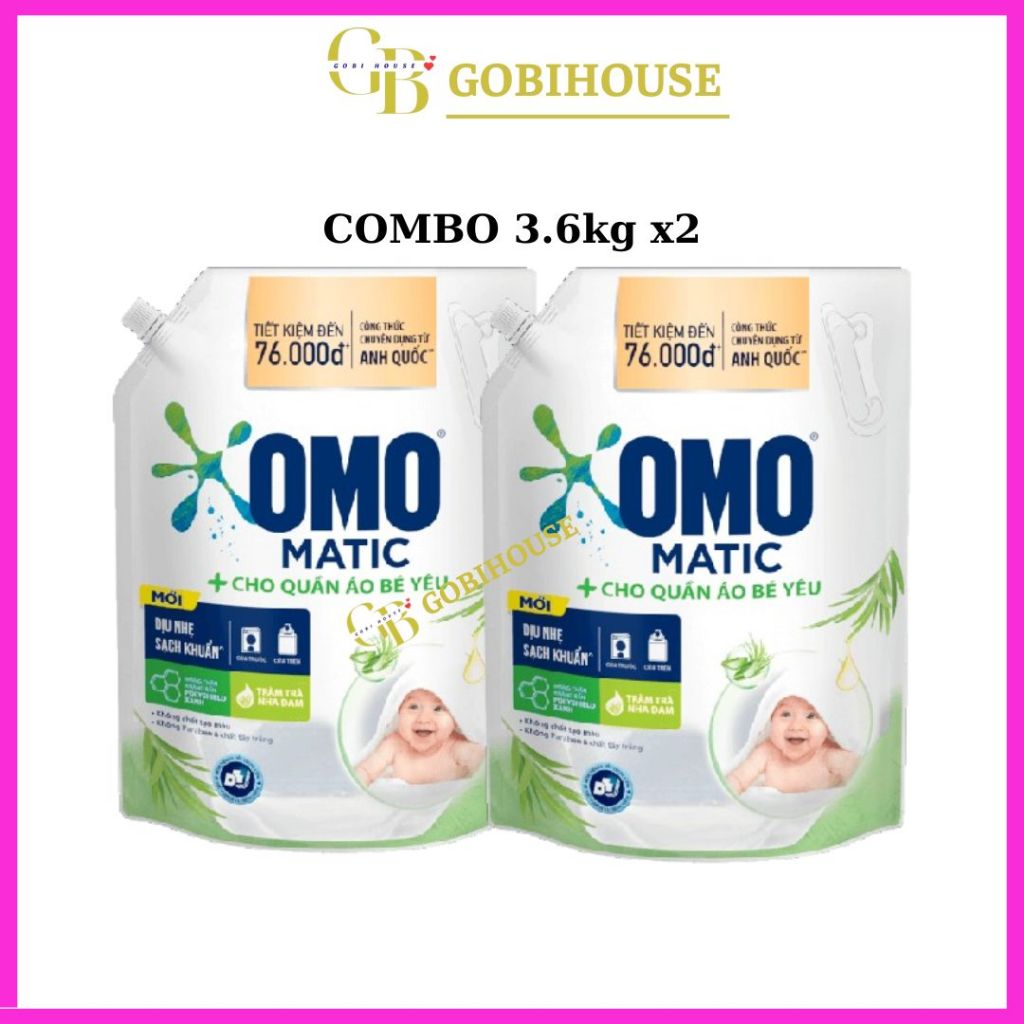 COMBO 2 Túi Nước giặt OMO Matic cho bé 3.6kg dịu nhẹ cho làn da bé| GOBIHOUSE
