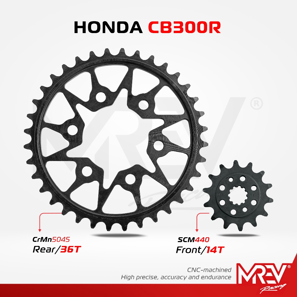 Nhông dĩa MREV Racing dùng cho CB300R các đời - Nhông thép 14T, Dĩa thép 36T, 14T-36T-520