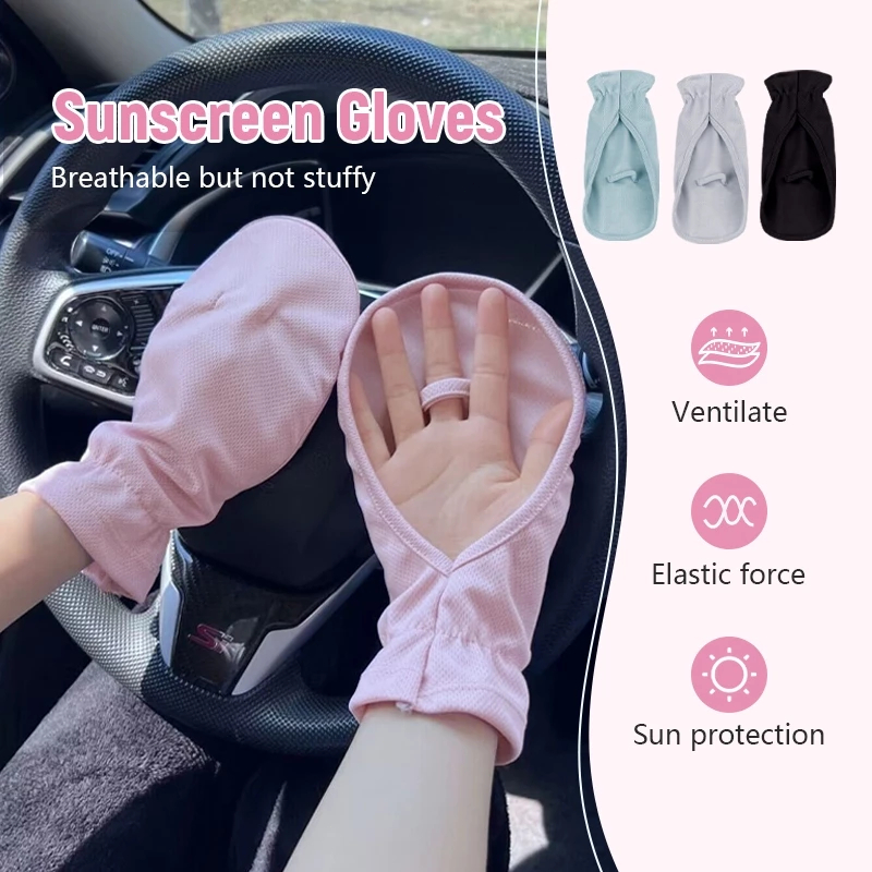 MiraLife Găng tay chống nắng bằng lụa băng-Găng tay hở ngón đạp xe ngoài trời-phong cách mỏng mùa xuân hè