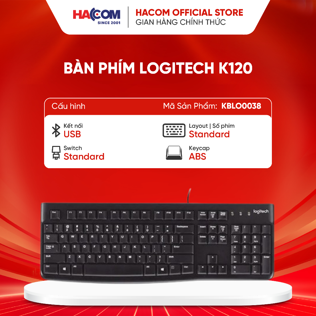 BÀN PHÍM LOGITECH K120 (USB/ĐEN) HACOM PC