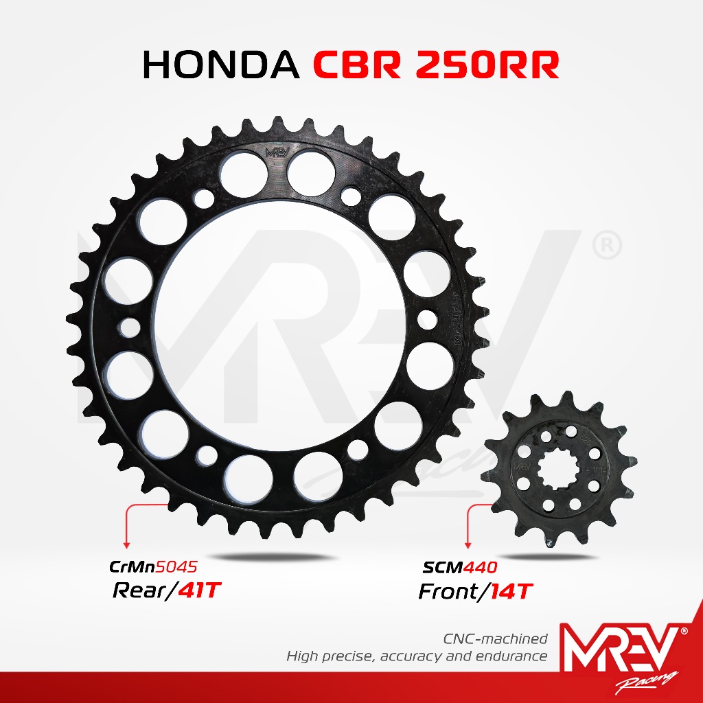 Nhông dĩa MREV Racing dùng cho CBR250-RR các đời - Nhông thép 14T, Dĩa thép 41T, 41T-14T-520