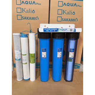  Bộ 3 Cốc Lọc Nước Đầu Nguồn 20 Inch Aqua plus Ren 21 Hoặc Ren 27 Lắp Sẵn Đầy Đủ Phụ Kiện Kèm Lõi Giúp Lọc Nước Sinh Hoạt 