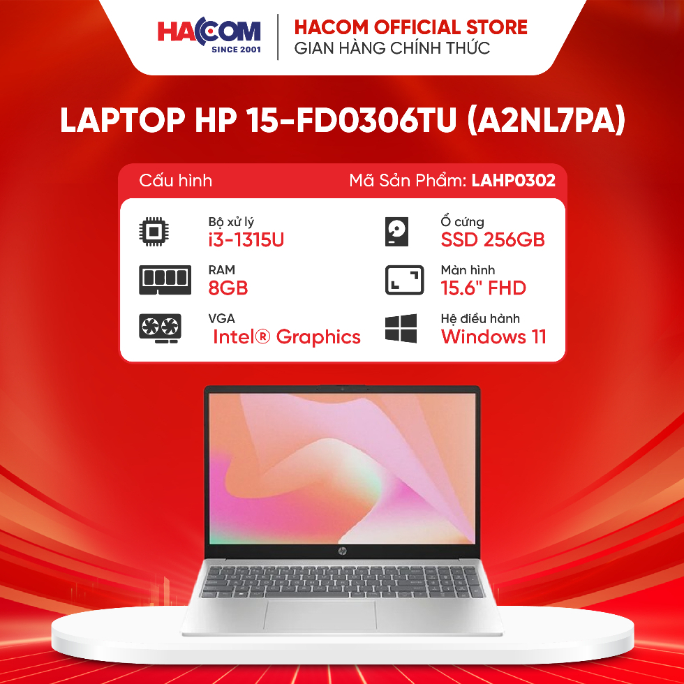 Laptop HP 15-fd0306TU (A2NL7PA) (i3 1315U/8GB RAM/256GB SSD/15.6 FHD/Win11/Bạc) - bảo hành 12 tháng
