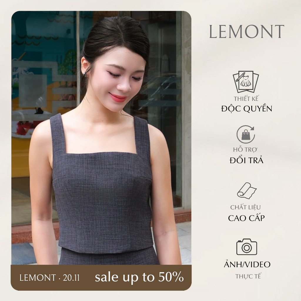 Áo Croptop Nữ Urban Chic LEMONT Cổ Vuông Bản Rộng, Tối Giản, Dễ Phối – A012