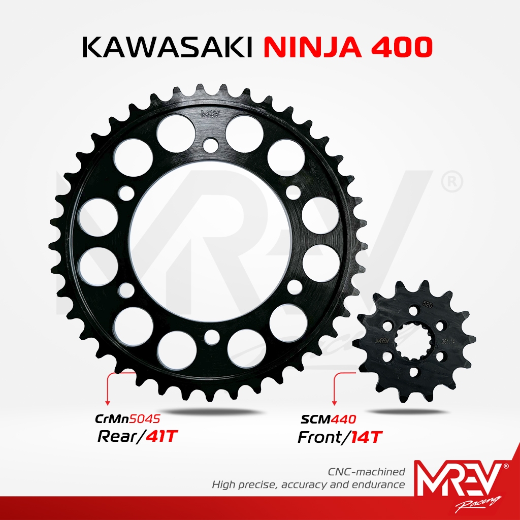 Nhông dĩa MREV Racing cho Ninja 400, N4, EX 400 Ninja 2018-2020 - Nhông thép 14T, dĩa thép 41T, 14T-