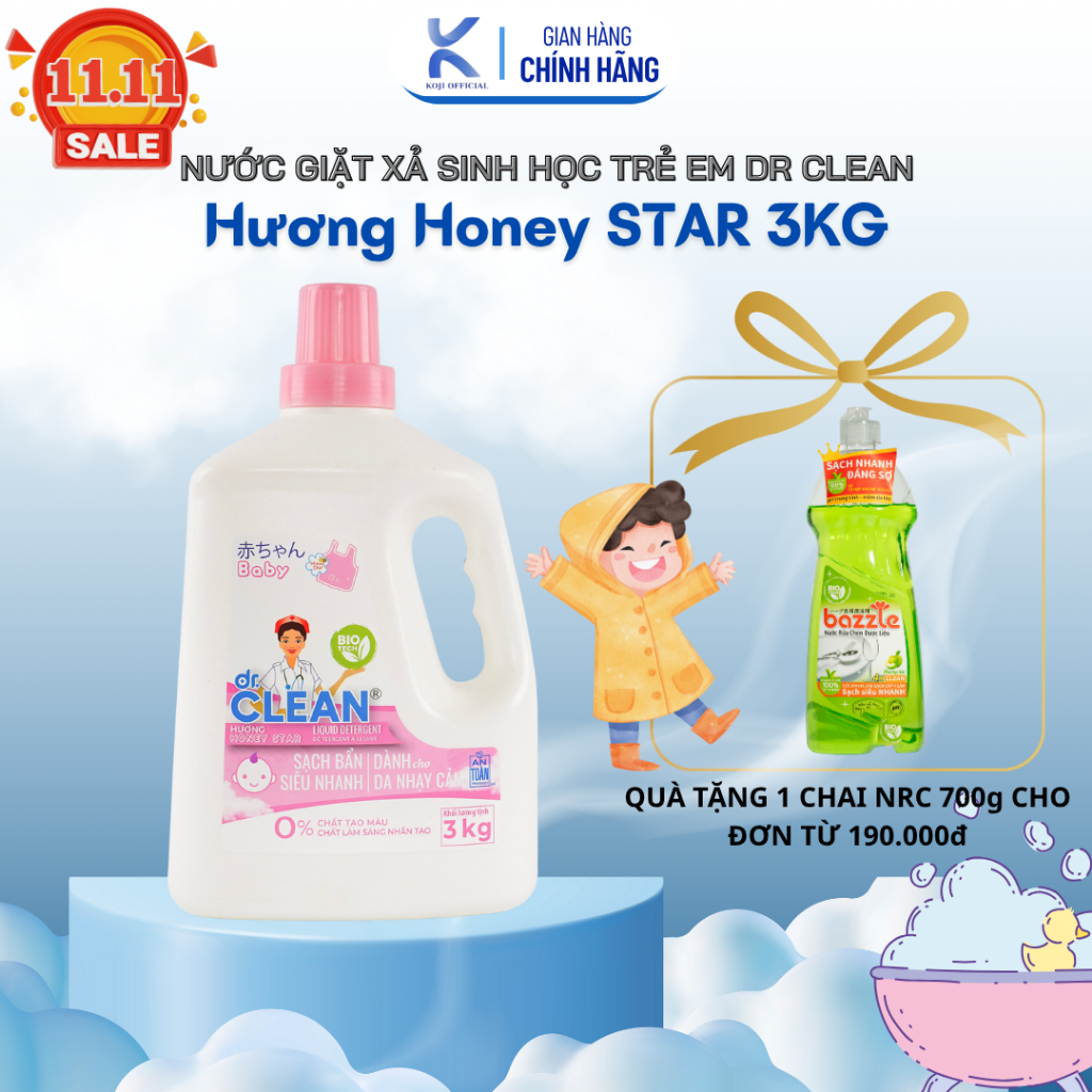 MỚI- CHAI SIÊU TO-Nước Giặt Quần Áo Em Bé dr.CLEAN Hương Honey STAR Nc Giặt Sơ Sinh Thơm Nhẹ Dịu An 