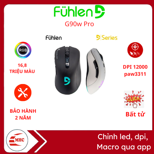 Chuột Fuhlen G90W PRO Chính Hãng, Kết nối 3 chế độ linh hoạt Type-C, 2.4G, Bluetooth, bảo hành 2 năm