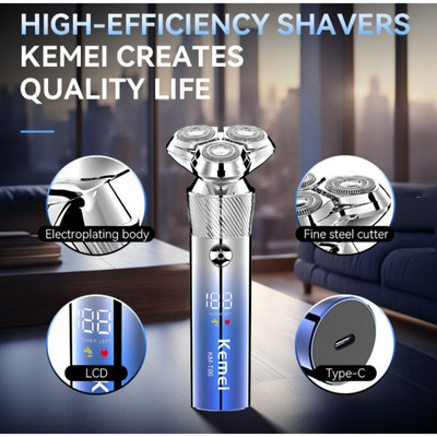 Máy Cạo Râu Điện Khô Cao Cấp Công Suất 8W, Công Nghệ Kháng Nước Cao Cấp IPX6  Kemei Km T86