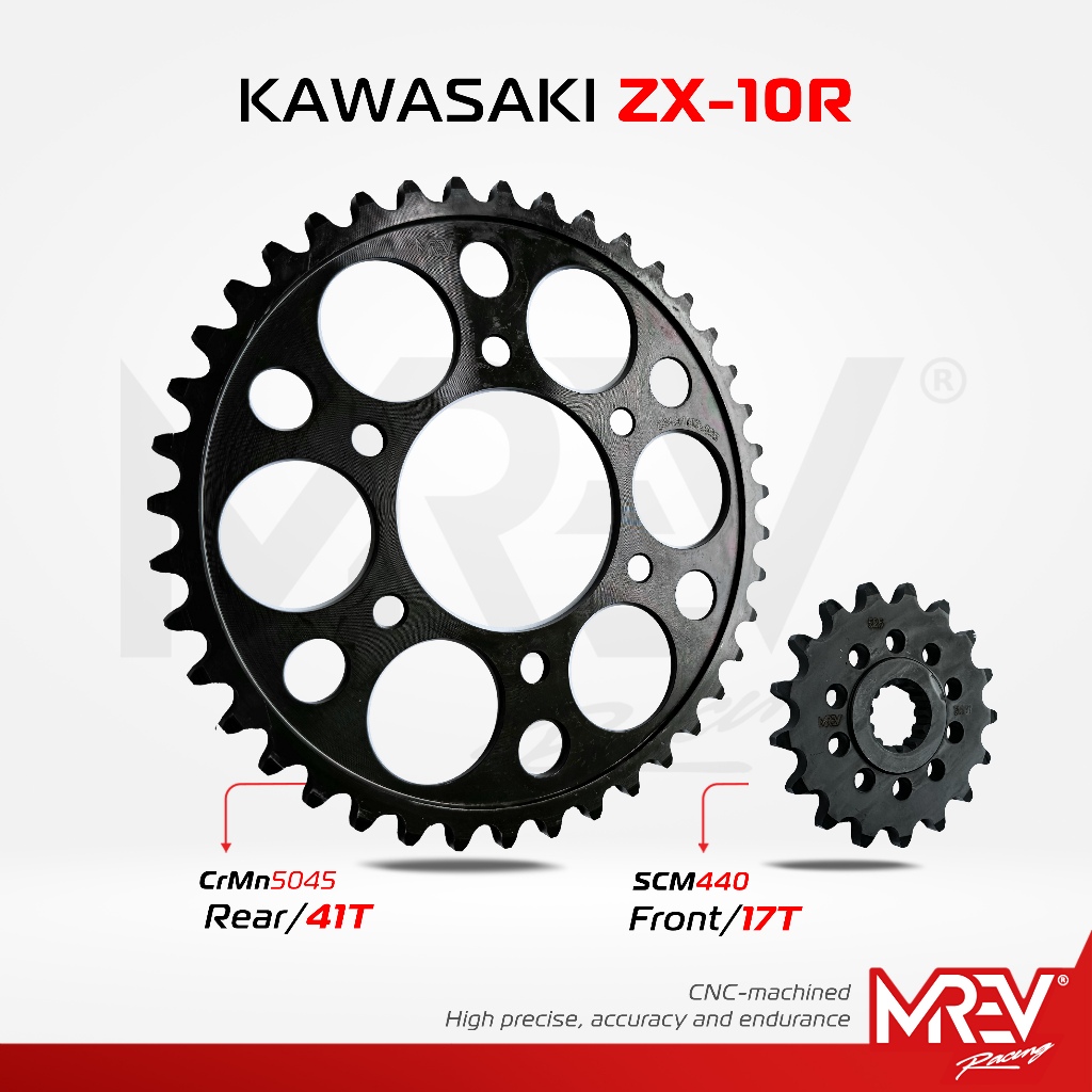 Nhông dĩa MREV Racing cho ZX10R 2021-2022 - Nhông thép 17T, dĩa thép 41T, 17T-41T-525