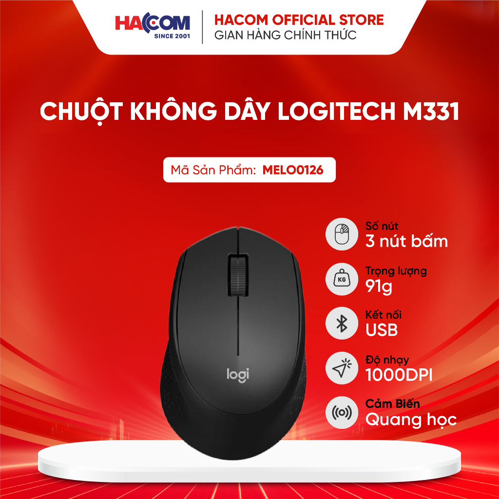 Chuột không dây Logitech M331 - Bảo Hành 12 Tháng HACOM PC