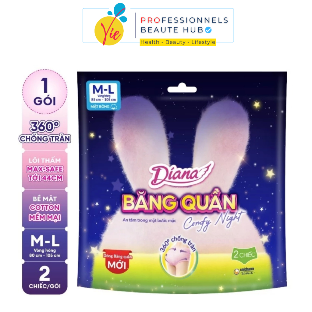 DIANA Băng Quần Ban Đêm - Băng Vệ Sinh Diana Dạng Quần Gói 2 Miếng - Vie Beaute SGN