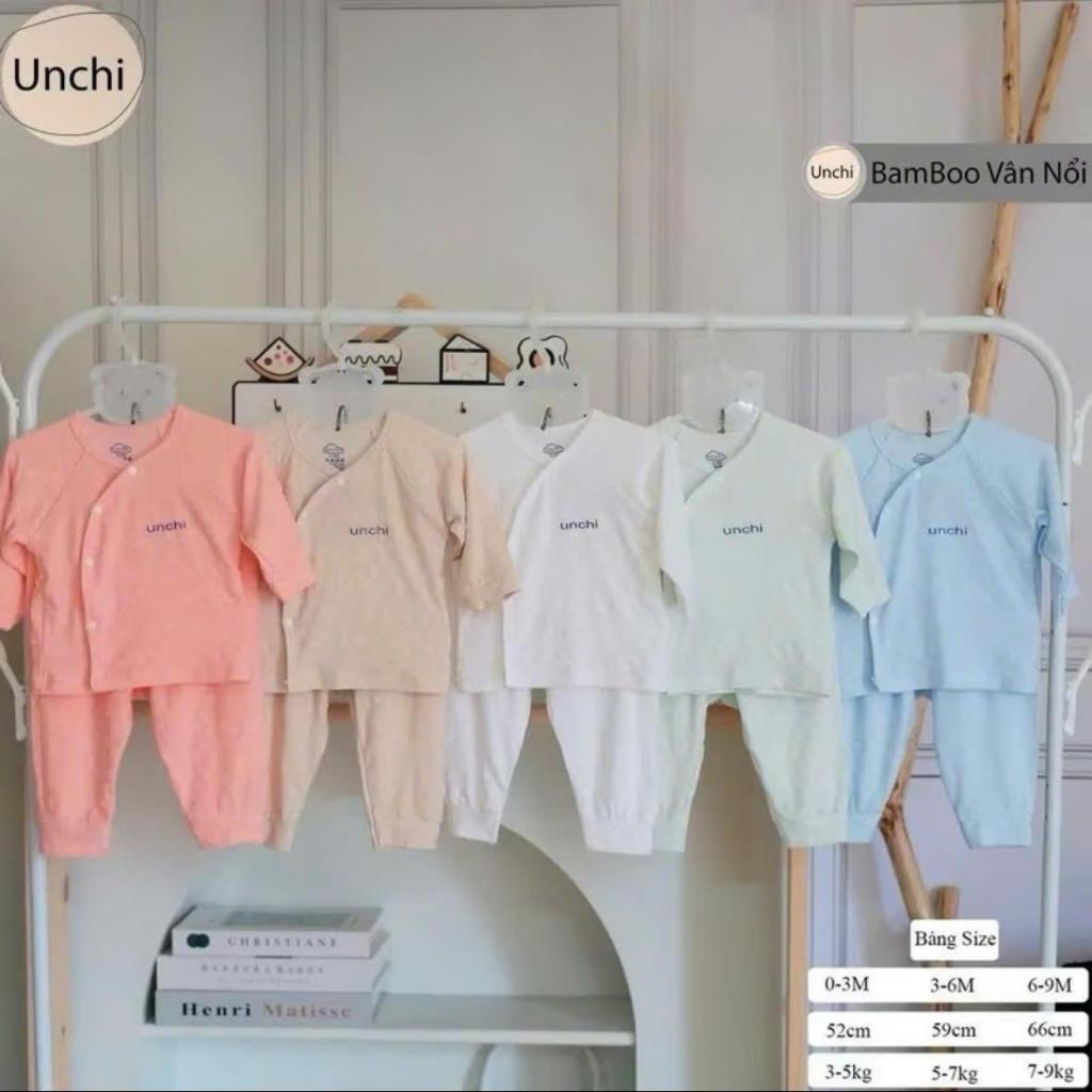 UD4 Bộ Quần Áo Sơ Sinh Unchi Vải Petit Bamboo Vân Nổi Mềm Mỏng Mát Cho Bé Sơ Sinh Từ 3-9kg