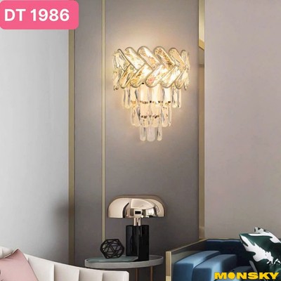 Đèn tường pha lê MONSKY YODES kiểu dáng hiện đại trang trí nội thất cao cấp - kèm bóng LED 3 màu